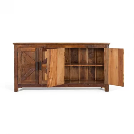 Aparador Madera Reciclada 4 Puertas Nogal 180x40x90 Cm - Giner y Colomer (6)