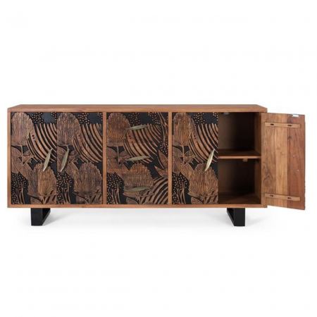 Aparador Madera de Acacia Tallado 4 Puertas + 3 Cajones con Patas de Metal - Giner y Colomer3