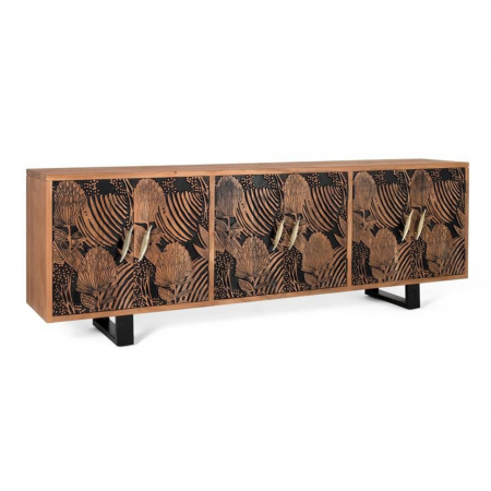 Aparador Madera de Acacia Tallado 6 Puertas con Patas de Metal - Giner y Colomer1