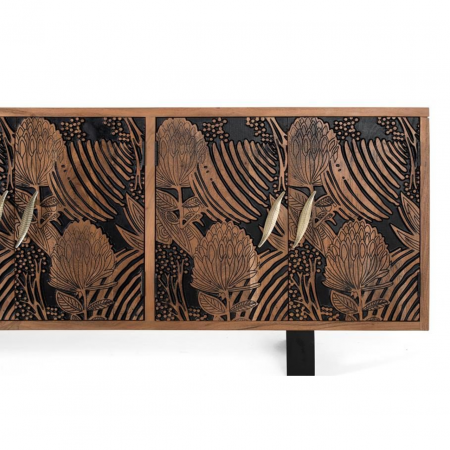 Aparador Madera de Acacia Tallado 6 Puertas con Patas de Metal - Giner y Colomer3