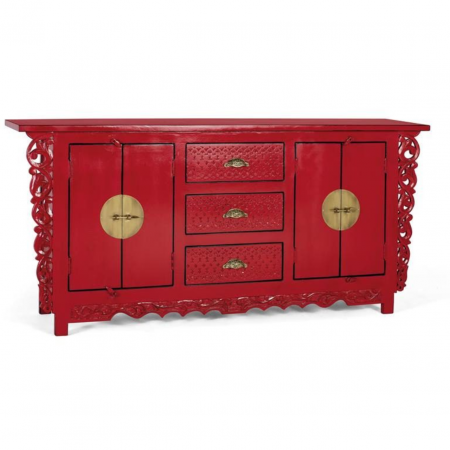 Aparador Madera de Mango 4 Puertas + 3 Cajones Rojo - Giner y Colomer - 1