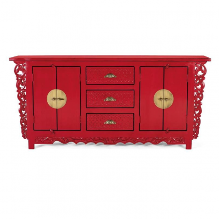 Aparador Madera de Mango 4 Puertas + 3 Cajones Rojo - Giner y Colomer - 2