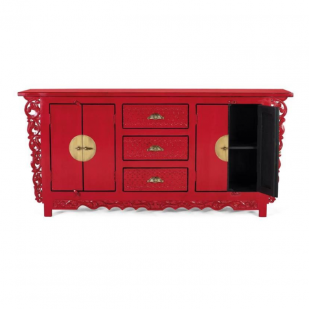 Aparador Madera de Mango 4 Puertas + 3 Cajones Rojo - Giner y Colomer - 3