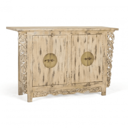Aparador Madera de Mango 4 Puertas Beige Decapado Estilo Oriental - Giner y Colomer - 1