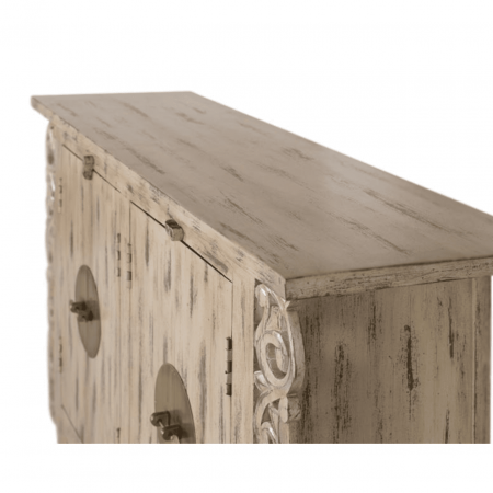 Aparador Madera de Mango 4 Puertas Beige Decapado Estilo Oriental - Giner y Colomer - 3