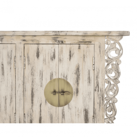 Aparador Madera de Mango 4 Puertas Beige Decapado Estilo Oriental - Giner y Colomer - 4