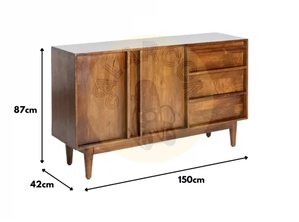 Aparador Madera de Mango con 3 Cajones y 2 Puertas Marron 150x42x87 Cm - IXIA (7)