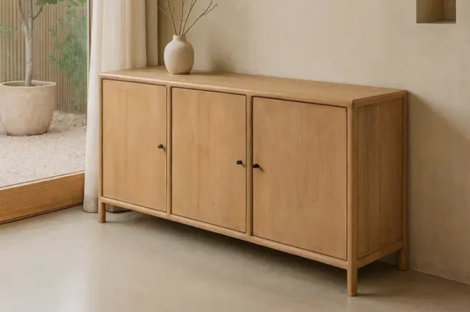 Aparador Madera de Mango con 3 Puertas Natural 160x40x80 Cm - IXIA (3)
