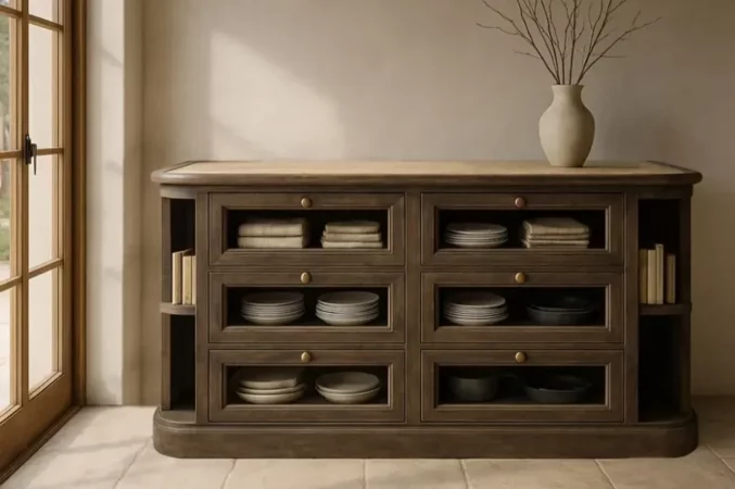 Aparador Madera de Mango y Marmol con 2 Puertas y 2 Cajones Marron 155x51x88 Cm - IXIA (2)