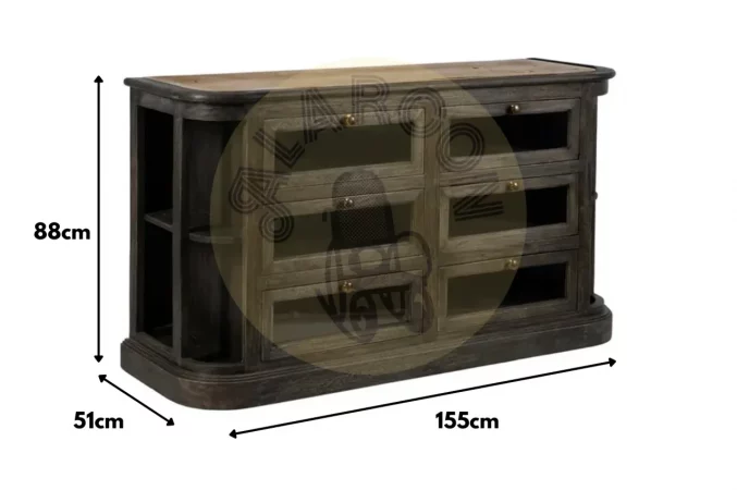Aparador Madera de Mango y Marmol con 2 Puertas y 2 Cajones Marron 155x51x88 Cm - IXIA (4)