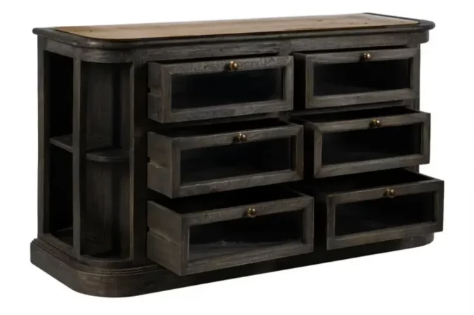 Aparador Madera de Mango y Marmol con 2 Puertas y 2 Cajones Marron 155x51x88 Cm - IXIA (5)