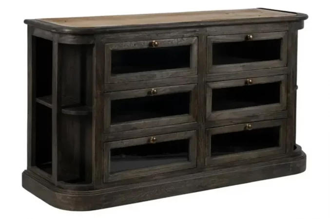 Aparador Madera de Mango y Marmol con 2 Puertas y 2 Cajones Marron 155x51x88 Cm - IXIA (6)