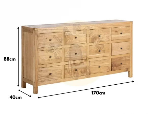 Aparador Madera de Mindi con 12 Cajones Natural 170x40x88 Cm - IXIA (2)
