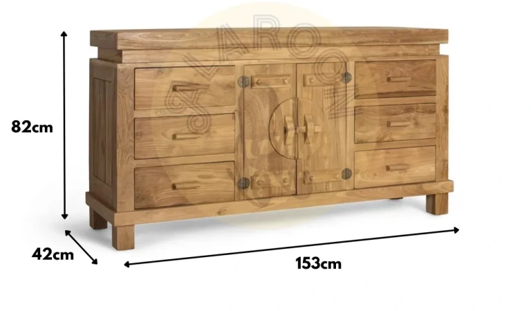 Aparador Madera de Teka Maciza 2P+6C 153x42x82 Cm - Giner y Colomer (1)