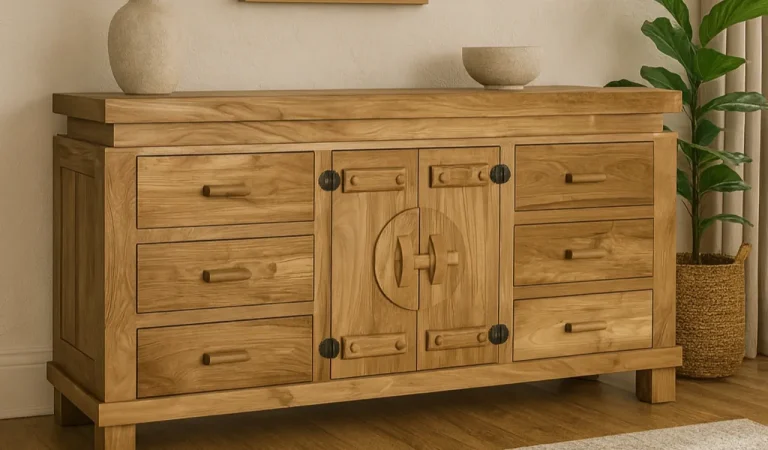 Aparador Madera de Teka Maciza 2P+6C 153x42x82 Cm - Giner y Colomer (2)