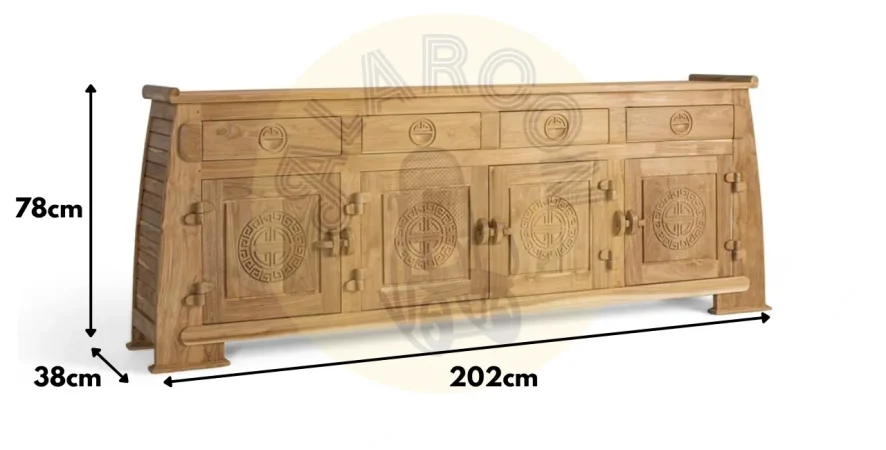 Aparador Madera de Teka Maciza 4P+4C 202x38x78 Cm - Giner y Colomer (1)
