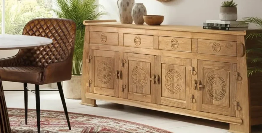 Aparador Madera de Teka Maciza 4P+4C 202x38x78 Cm - Giner y Colomer (2)