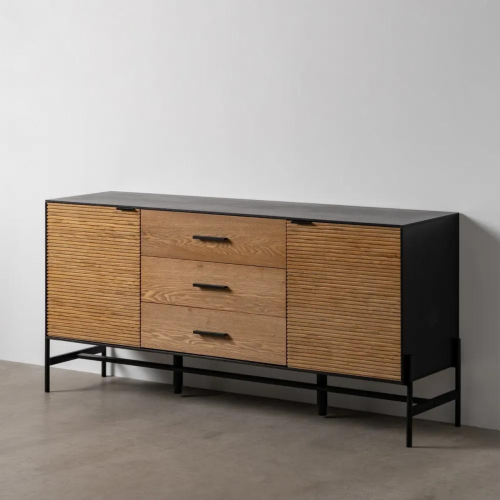 Aparador Metalico Negro de Madera Fresno 2 Puertas 3 Cajones - IXIA (1)