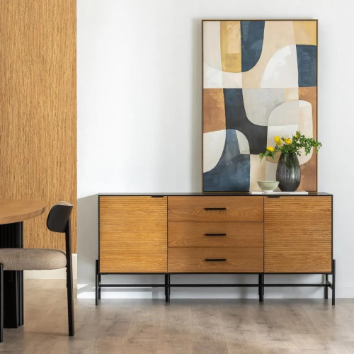 Aparador Metalico Negro de Madera Fresno 2 Puertas 3 Cajones - IXIA (2)