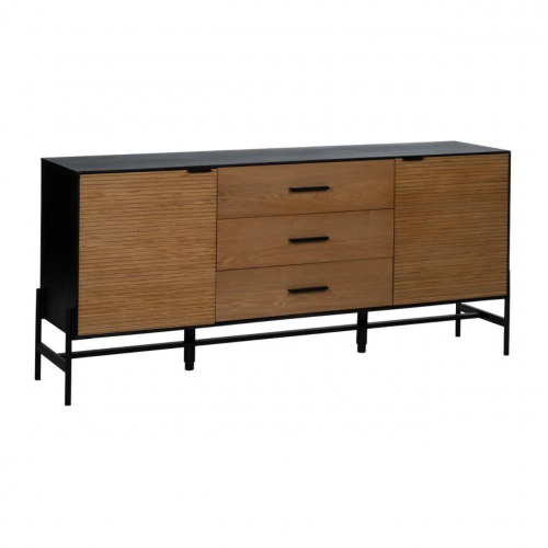 Aparador Metalico Negro de Madera Fresno 2 Puertas 3 Cajones - IXIA (3)