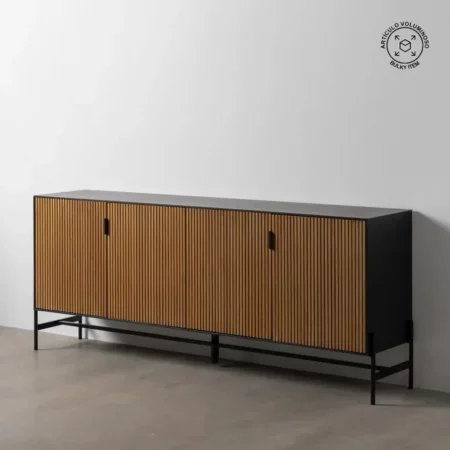 Aparador Metálico Negro y Madera de Fresno 4 puertas - IXIA (2)