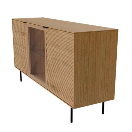 Aparador Tulsa de Chapa Roble 2 Puertas de Madera + 1 Puerta con Cristal + Patas de Metal – SomCasa (1)