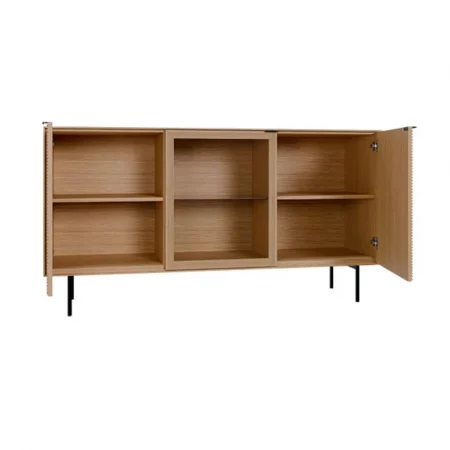 Aparador Tulsa de Chapa Roble 2 Puertas de Madera + 1 Puerta con Cristal + Patas de Metal – SomCasa (3)