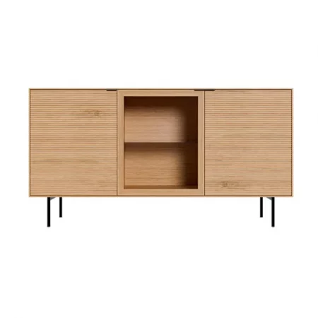 Aparador Tulsa de Chapa Roble 2 Puertas de Madera + 1 Puerta con Cristal + Patas de Metal – SomCasa (4)