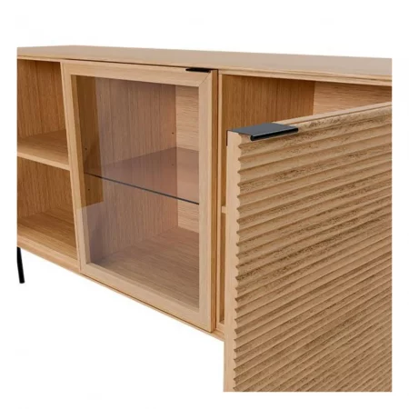 Aparador Tulsa de Chapa Roble 2 Puertas de Madera + 1 Puerta con Cristal + Patas de Metal – SomCasa (5)