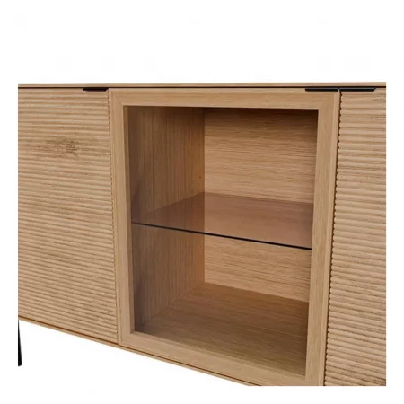 Aparador Tulsa de Chapa Roble 2 Puertas de Madera + 1 Puerta con Cristal + Patas de Metal – SomCasa (6)