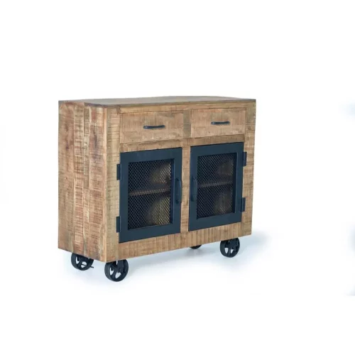 Aparador con 2 Puertas y 2 Cajones de Madera de Mango y Patas de Ruedas de Metal Colección Ireland 100x38x85 - Giner y Colomer (1)