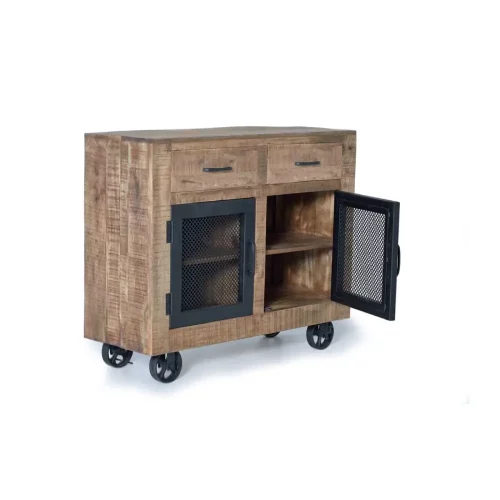 Aparador con 2 Puertas y 2 Cajones de Madera de Mango y Patas de Ruedas de Metal Colección Ireland 100x38x85 - Giner y Colomer (4)