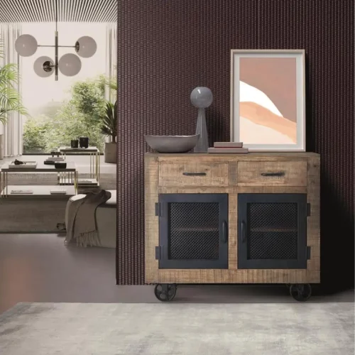 Aparador con 2 Puertas y 2 Cajones de Madera de Mango y Patas de Ruedas de Metal Colección Ireland 100x38x85 - Giner y Colomer (5)