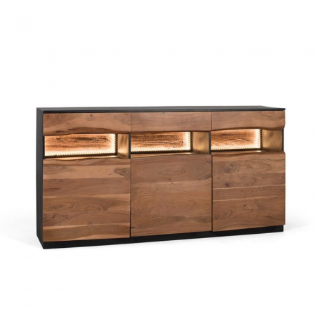 Aparador con 3 Cajoneras y 3 Puertas Iluminación Interior Madera de Acacia Maciza2