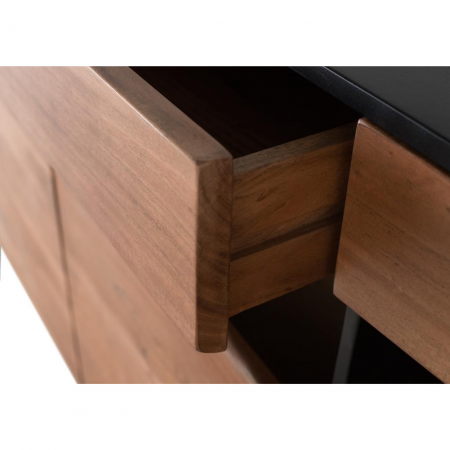 Aparador con 3 Cajoneras y 3 Puertas Iluminación Interior Madera de Acacia Maciza4