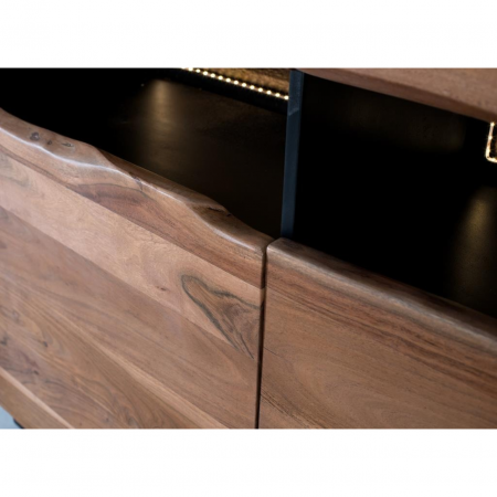 Aparador con 3 Cajoneras y 3 Puertas Iluminación Interior Madera de Acacia Maciza5
