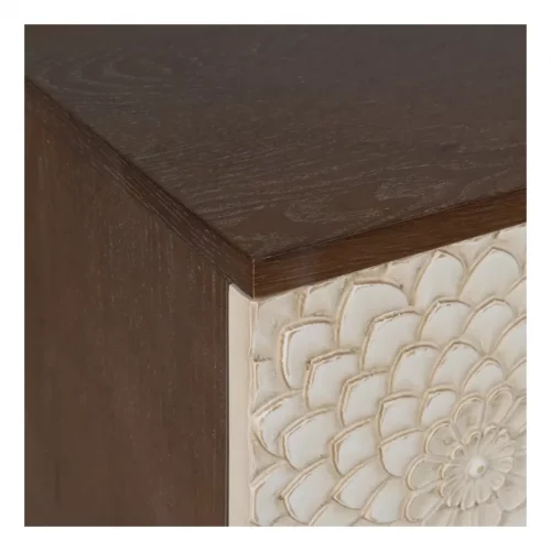 Aparador con Tallado Floreado Blanco y Marrón de Madera de Pino - Ixia (4)