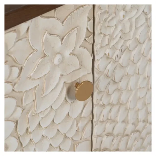 Aparador con Tallado Floreado Blanco y Marrón de Madera de Pino - Ixia (7)