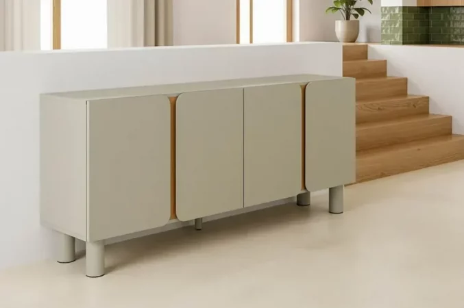 Aparador de DM con 4 Puertas Taupe 180x40x75 Cm - IXIA (5)