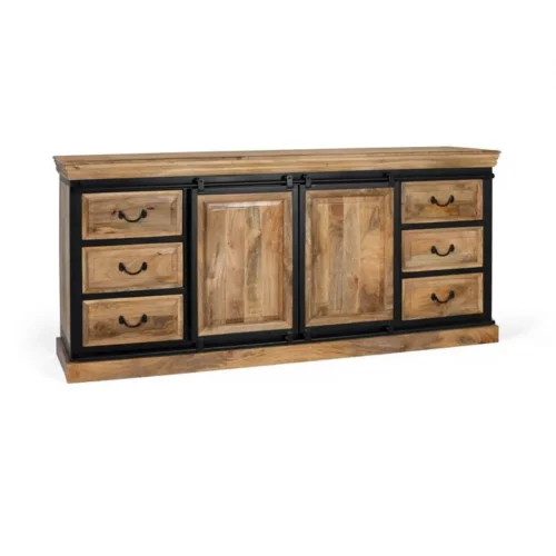 Aparador de Estilo Industrial de Madera de Mango con 6 Cajones y 2 Puertas Corredoras - Giner y Colomer (2)