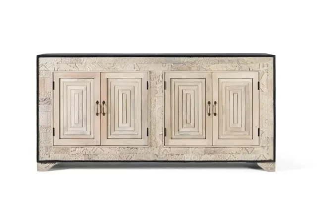 Aparador de Madera Maciza de Mango Tallado a Mano con 4 Puertas–195x41x95cm-MOVIL (1)