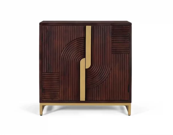 Aparador de Madera Maciza de Mango con Diseño Geométrico - 90x90X43 cm-MOVIL (5)