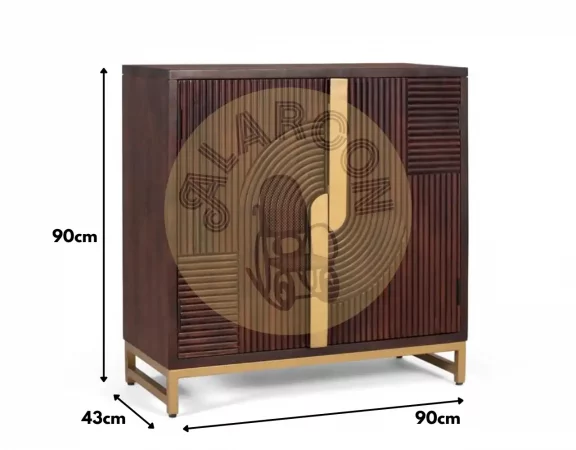 Aparador de Madera Maciza de Mango con Diseño Geométrico - 90x90X43 cm-MOVIL (6)