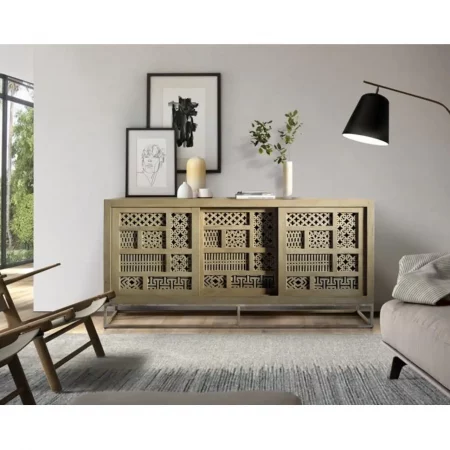 Aparador de Madera Mango con 3 Puertas Correderas y Base de Metal - Giner y Colomer (1)