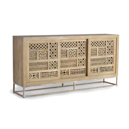 Aparador de Madera Mango con 3 Puertas Correderas y Base de Metal - Giner y Colomer (2)