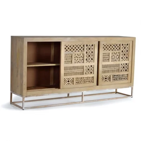 Aparador de Madera Mango con 3 Puertas Correderas y Base de Metal - Giner y Colomer (4)