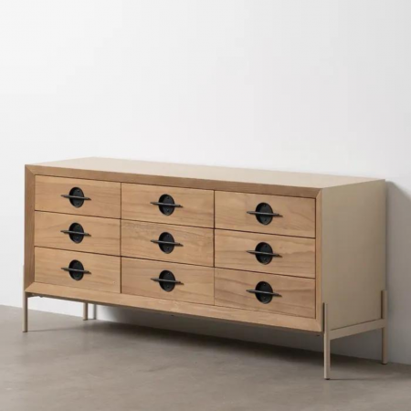 Aparador de Madera Paulonia y Metal Natural Blanco de 9 Cajones - IXIA (1)