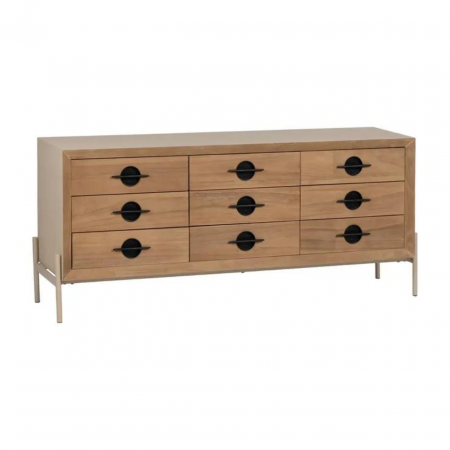 Aparador de Madera Paulonia y Metal Natural Blanco de 9 Cajones - IXIA (3)