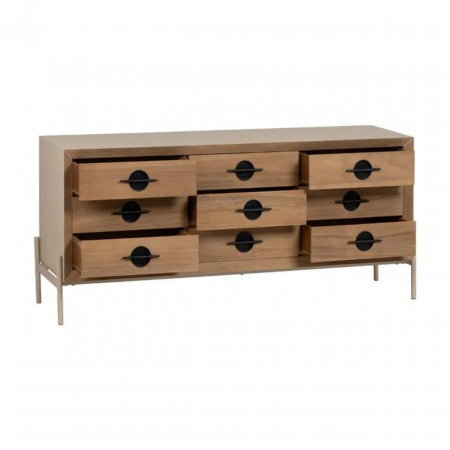 Aparador de Madera Paulonia y Metal Natural Blanco de 9 Cajones - IXIA (4)