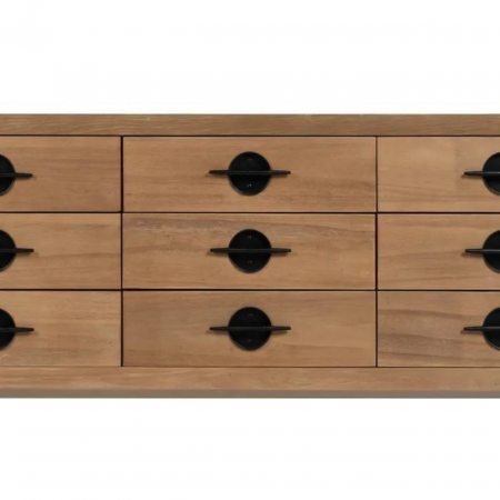 Aparador de Madera Paulonia y Metal Natural Blanco de 9 Cajones - IXIA (6)